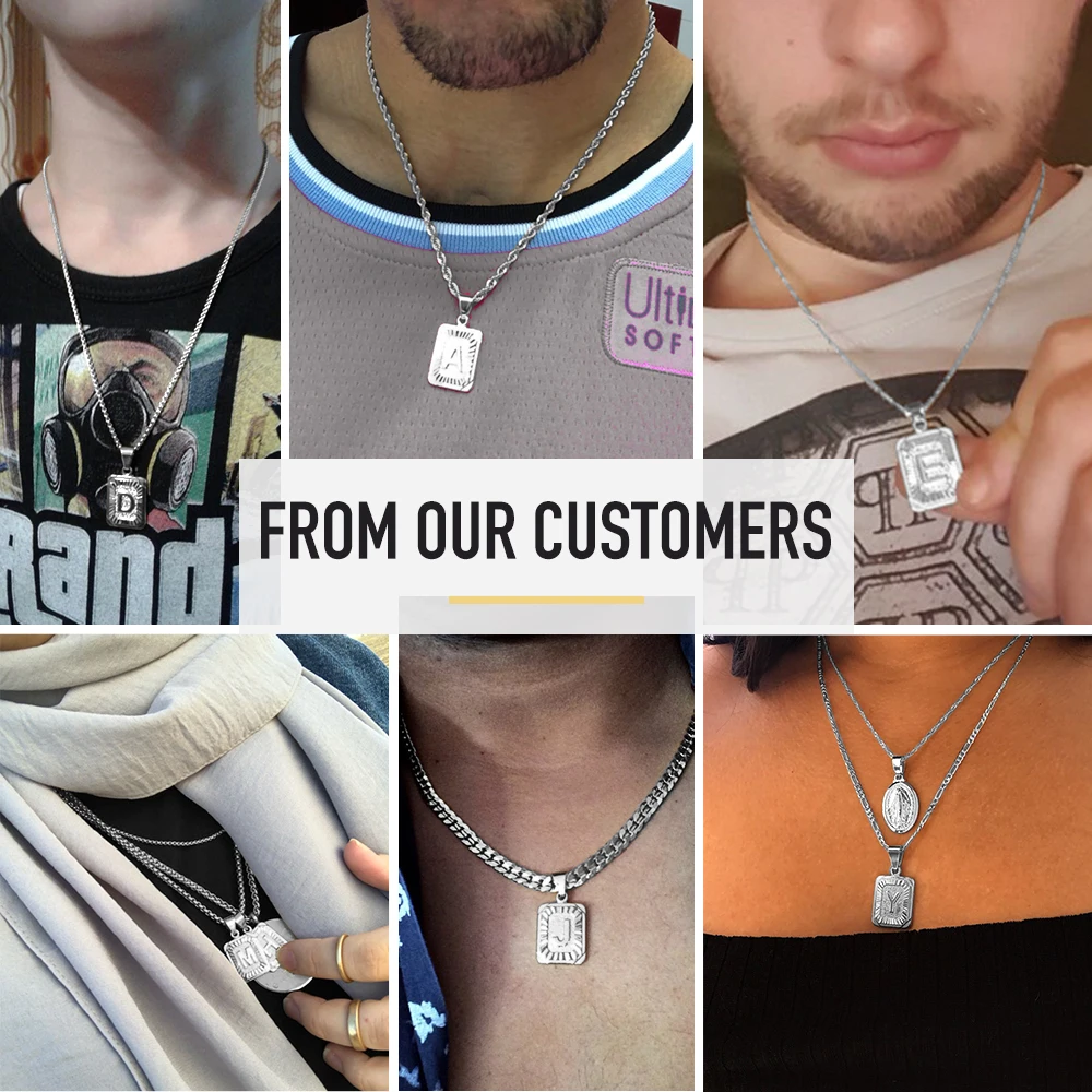 Sliver Color Initials Name Pendant Necklace Alphabet Letter A J K Charm 3mm/5mm Cuban Link Chain Dropshipping GPM11C