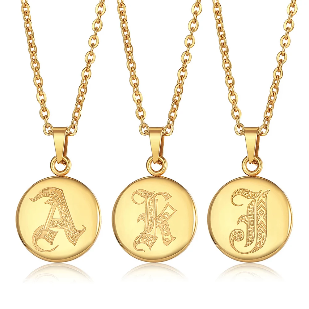 Gold Color Stainless Steel 26 Letters Necklace for Women Men A-Z Initial Pendant Rolo Cable Chain Wedding Valentine's Day Gifts