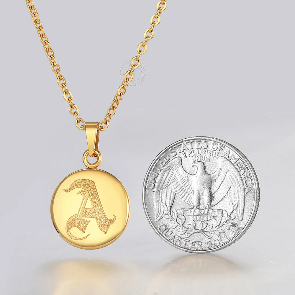 Gold Color Stainless Steel 26 Letters Necklace for Women Men A-Z Initial Pendant Rolo Cable Chain Wedding Valentine's Day Gifts
