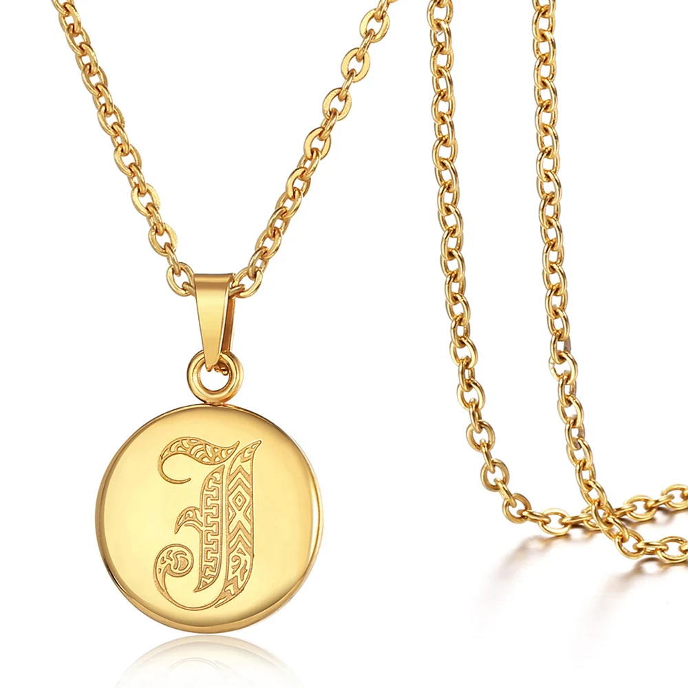 Gold Color Stainless Steel 26 Letters Necklace for Women Men A-Z Initial Pendant Rolo Cable Chain Wedding Valentine's Day Gifts