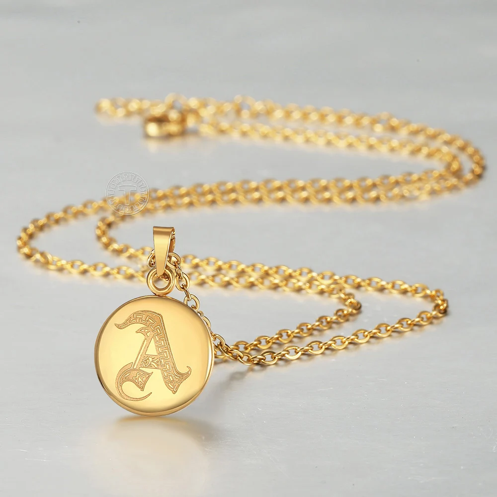 Gold Color Stainless Steel 26 Letters Necklace for Women Men A-Z Initial Pendant Rolo Cable Chain Wedding Valentine's Day Gifts