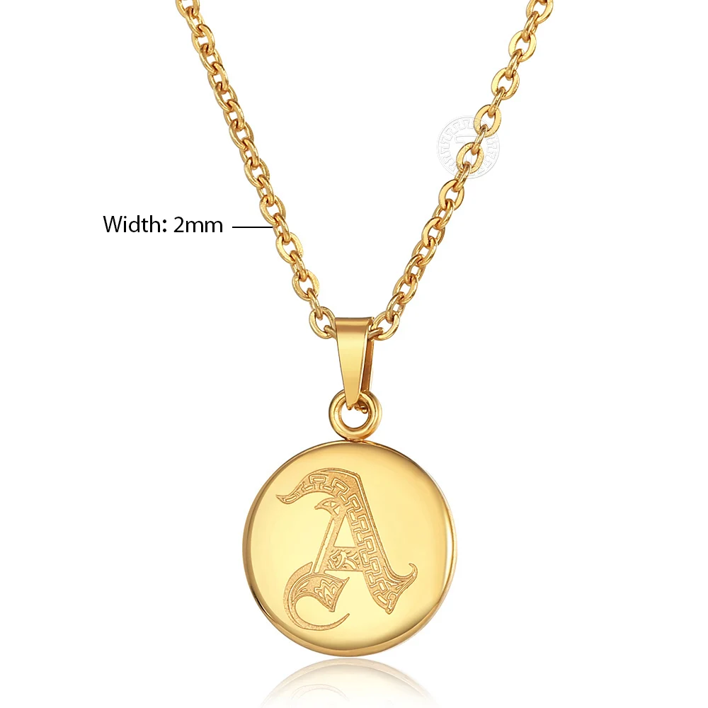 Gold Color Stainless Steel 26 Letters Necklace for Women Men A-Z Initial Pendant Rolo Cable Chain Wedding Valentine's Day Gifts
