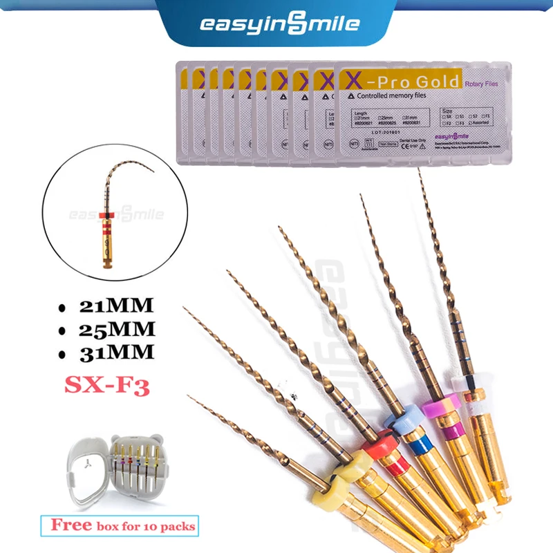 6pcs/pack Easyinsmile Dental Endo Gold Files X-Pro Large NITI Taper Rotary Endodontic File SX S1 F1 F2 F3 21MM 25MM 31MM