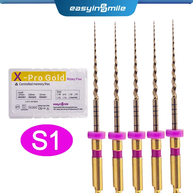 6pcs/pack Easyinsmile Dental Endo Gold Files X-Pro Large NITI Taper Rotary Endodontic File SX S1 F1 F2 F3 21MM 25MM 31MM
