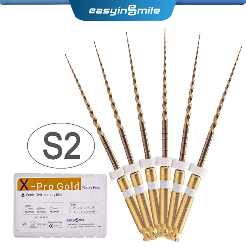 6pcs/pack Easyinsmile Dental Endo Gold Files X-Pro Large NITI Taper Rotary Endodontic File SX S1 F1 F2 F3 21MM 25MM 31MM