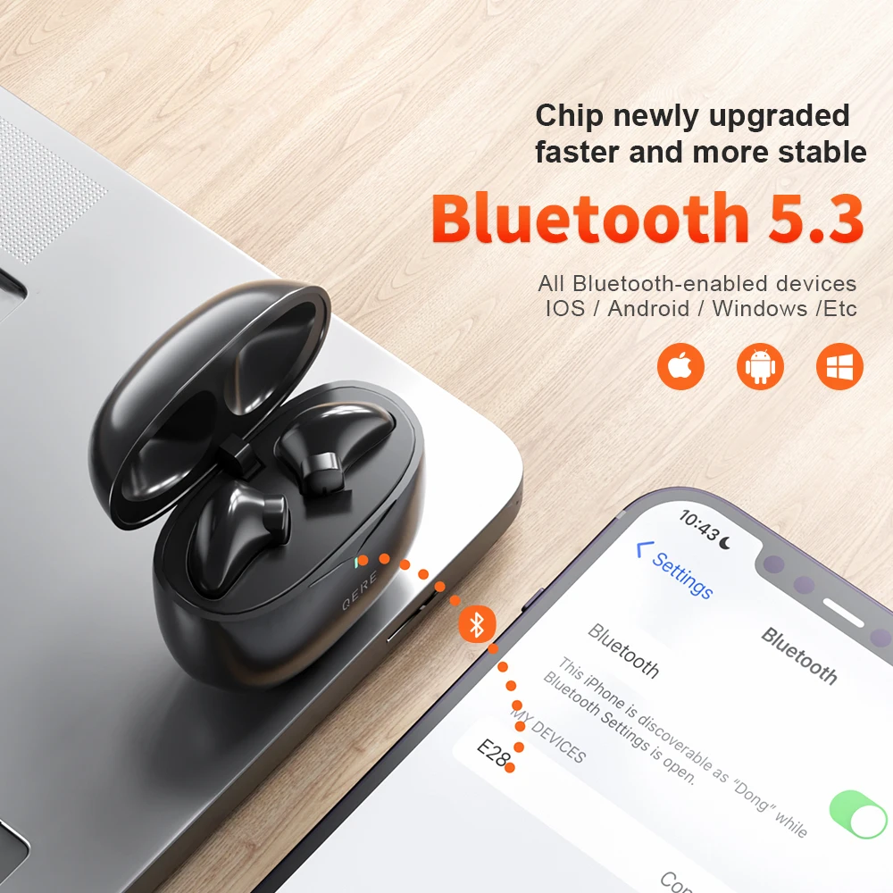 Wireless Headphones,QERE E28,NEW TWS Bluetooth 5.3,HD Microphone,HIFI Earphones,13mm Driver,60ms Low Latency,4 Mics+ENC Call