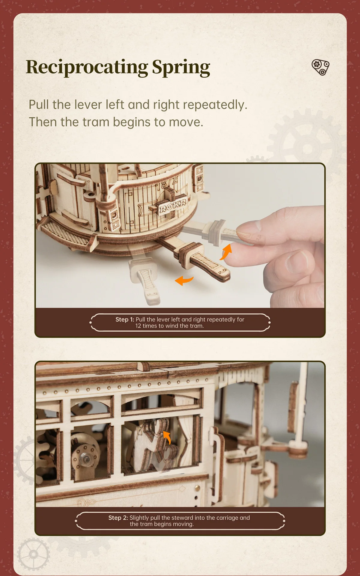 Robotime Rokr Classic City Tram Car Moveable Wooden Toys Building Block Sets 3D Wooden Puzzle Ideal Gift for Adults Teen