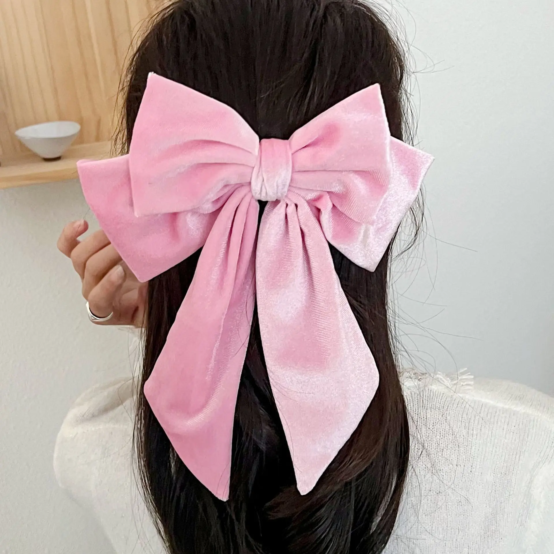 Vintage High Ponytail Bow Wool large Elastic Hair Loop French Style Headrope Sweet For Girls Headwear Hair Accessories