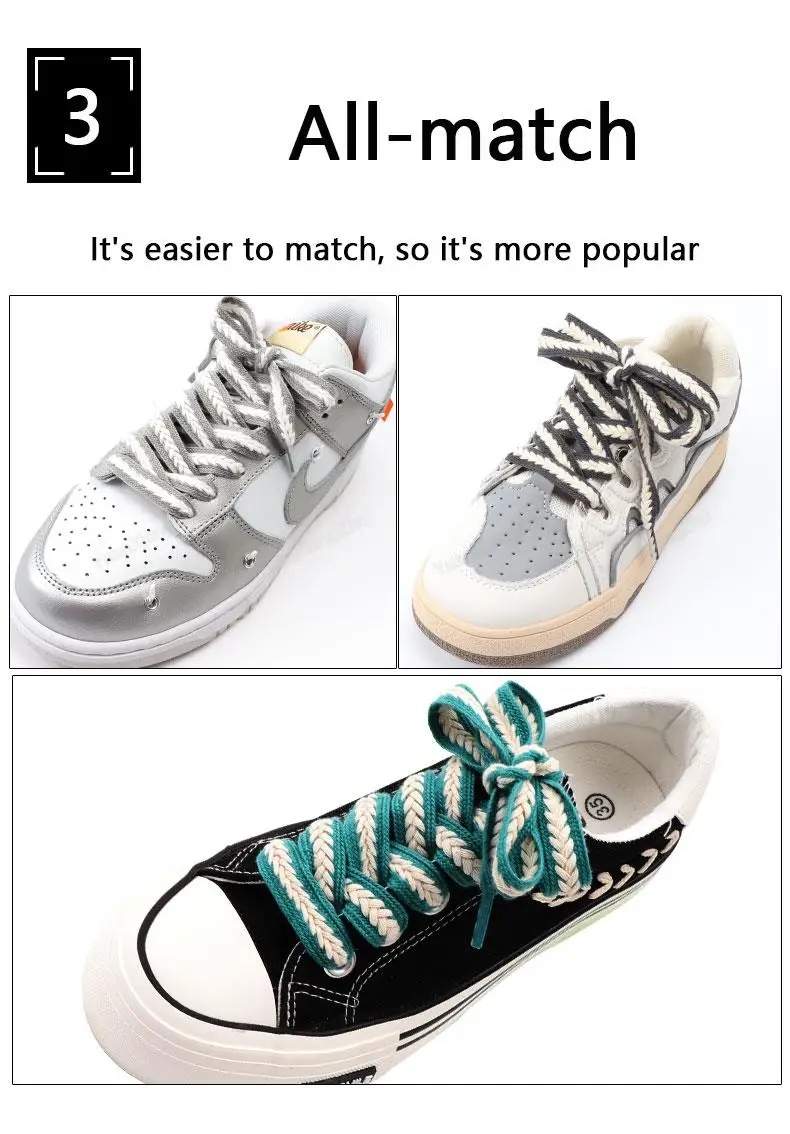 Colorblock Shoelaces for Sneakers Quality 1.5cm Widen Flat Shoelace Brand Cotton Laces for Shoes 100/120/140/160CM Shoestrings