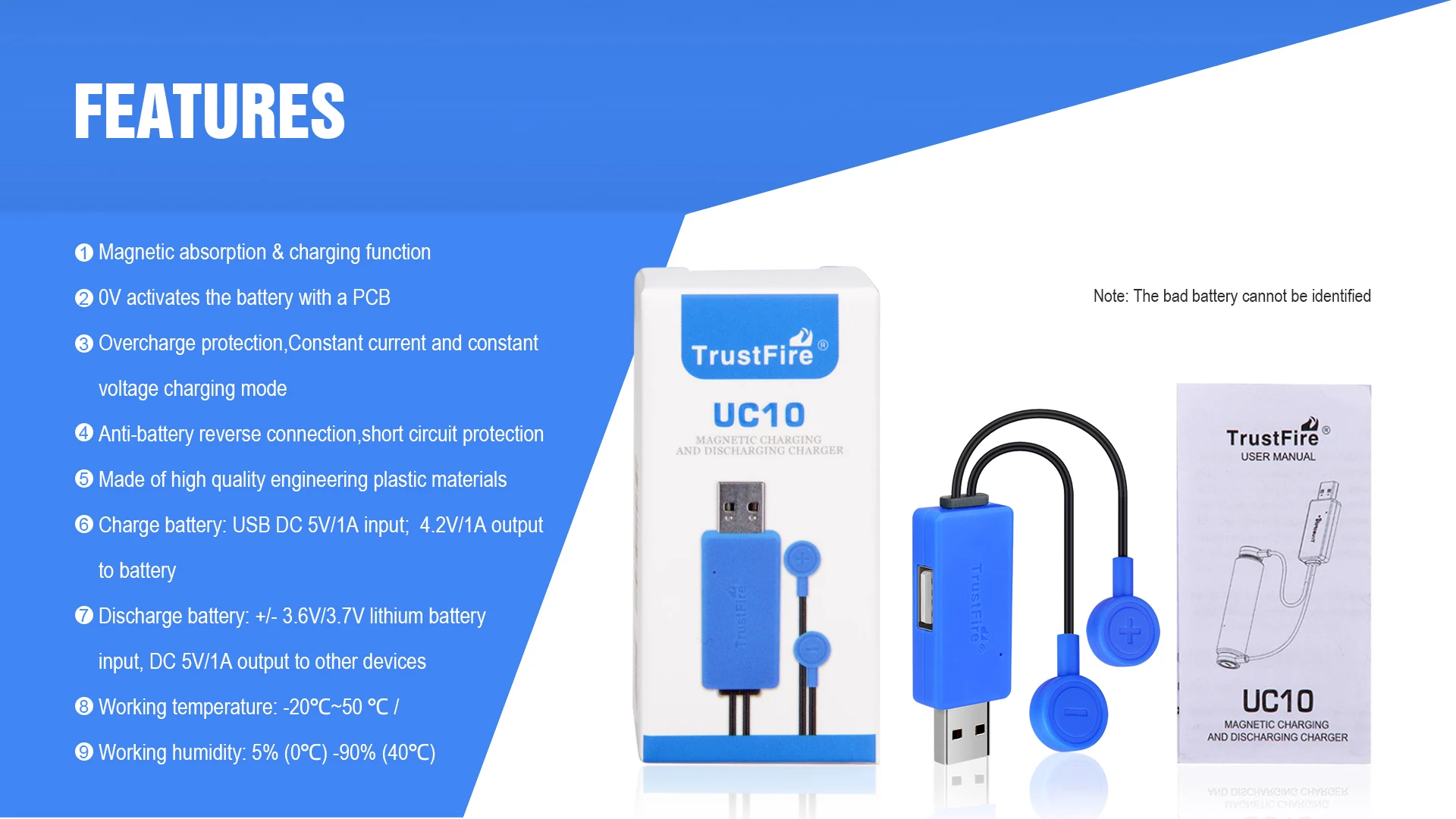 TrustFire UC10 Magnetic Battery Charger with Power Bank Function Universal Charger for Li-ion 32650 21700 16340 26650 18650 Cell