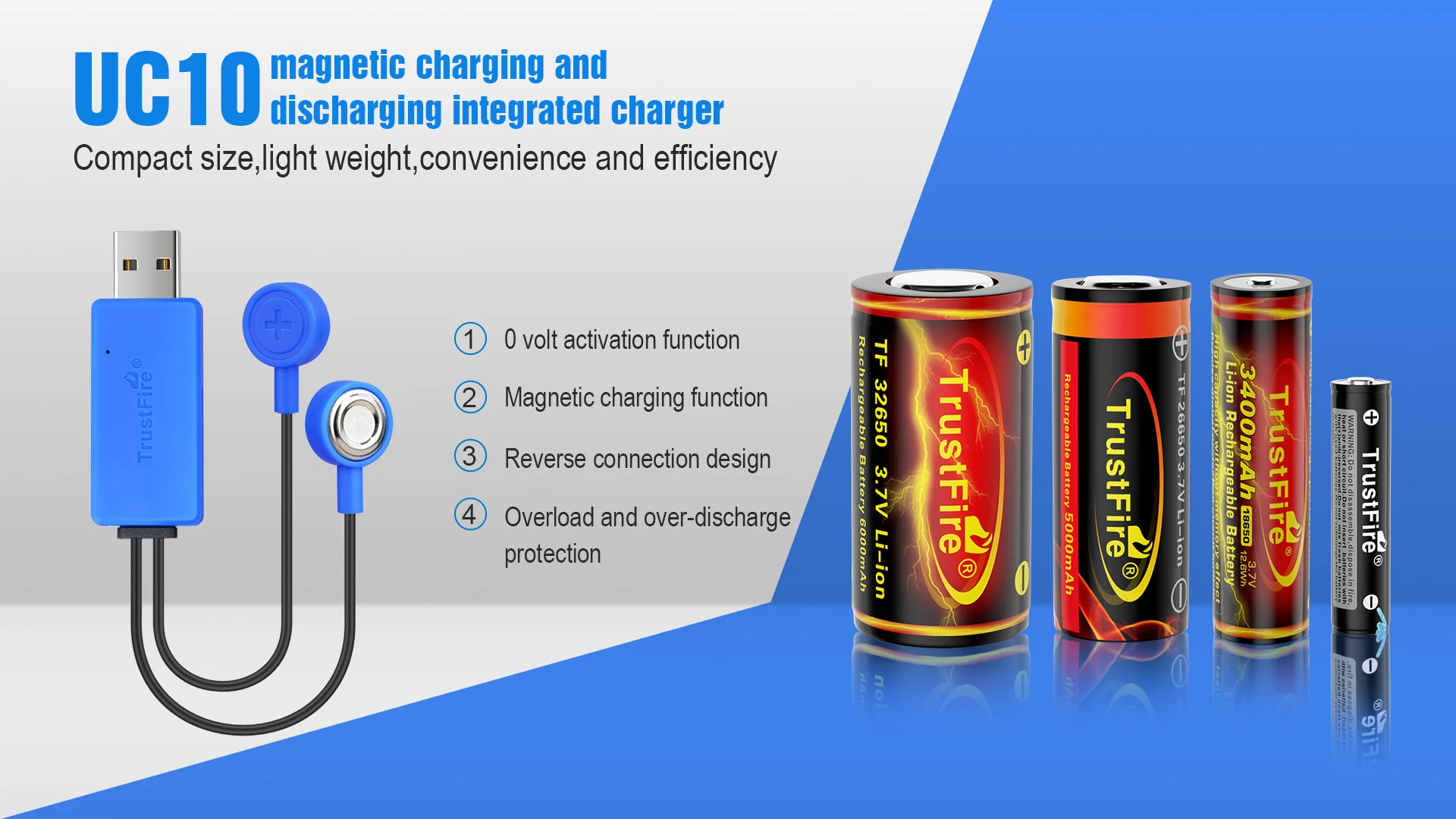 TrustFire UC10 Magnetic Battery Charger with Power Bank Function Universal Charger for Li-ion 32650 21700 16340 26650 18650 Cell
