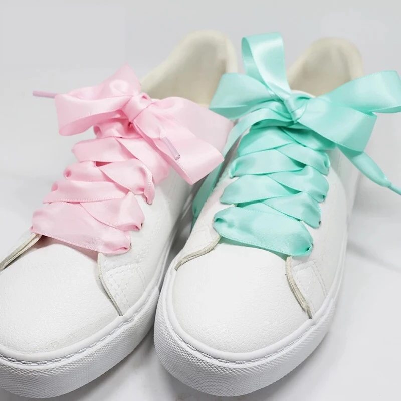 1Pair Satin Silk Ribbon Shoelaces off White Sneaker shoes lace  Canvas shoe laces 2cm Width 80cm/100cm/120cm Length 20colors
