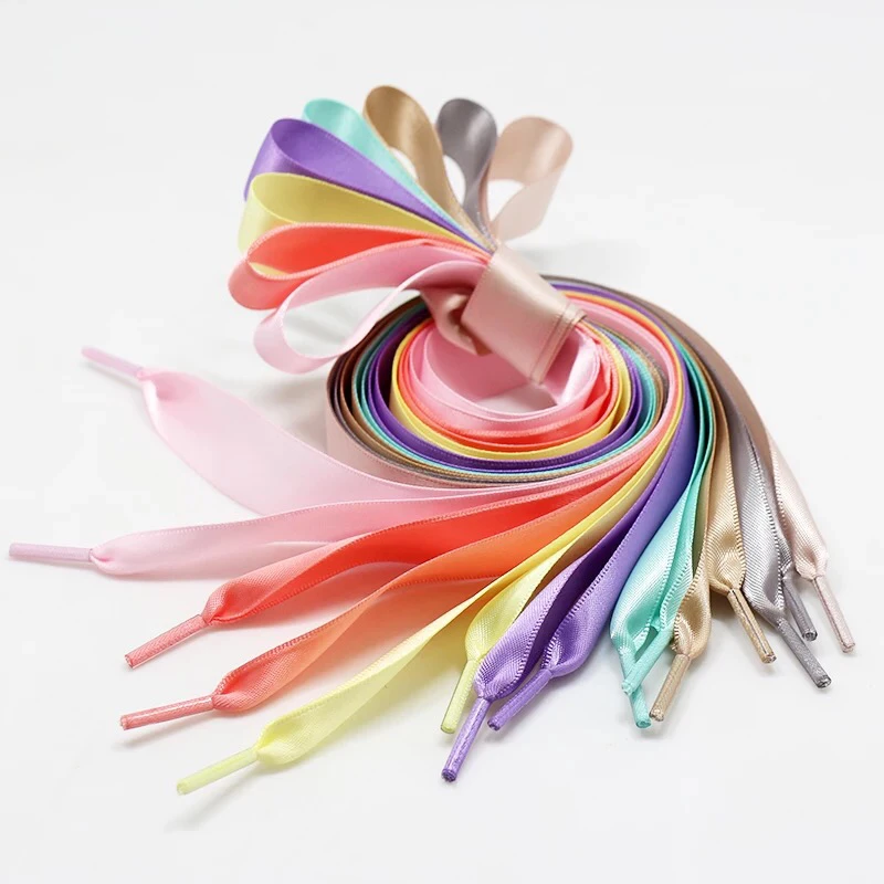 1Pair Satin Silk Ribbon Shoelaces off White Sneaker shoes lace  Canvas shoe laces 2cm Width 80cm/100cm/120cm Length 20colors
