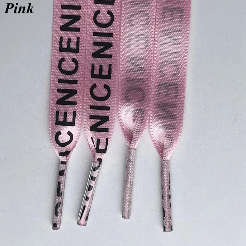 Fashion Letter Print Satin Silk Ribbon Shoelaces 1CM Width Sneaker Flat Shoe laces 1 Pair Strings 80 100 120 140 160 Length ZM1