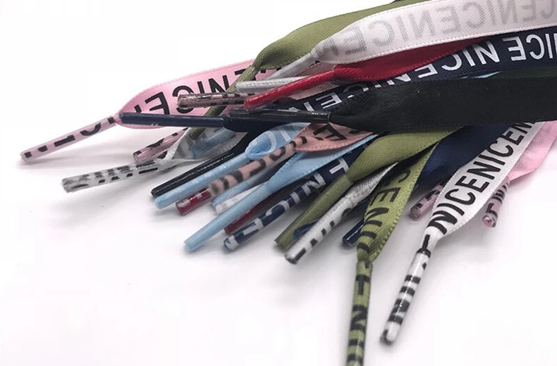 Fashion Letter Print Satin Silk Ribbon Shoelaces 1CM Width Sneaker Flat Shoe laces 1 Pair Strings 80 100 120 140 160 Length ZM1