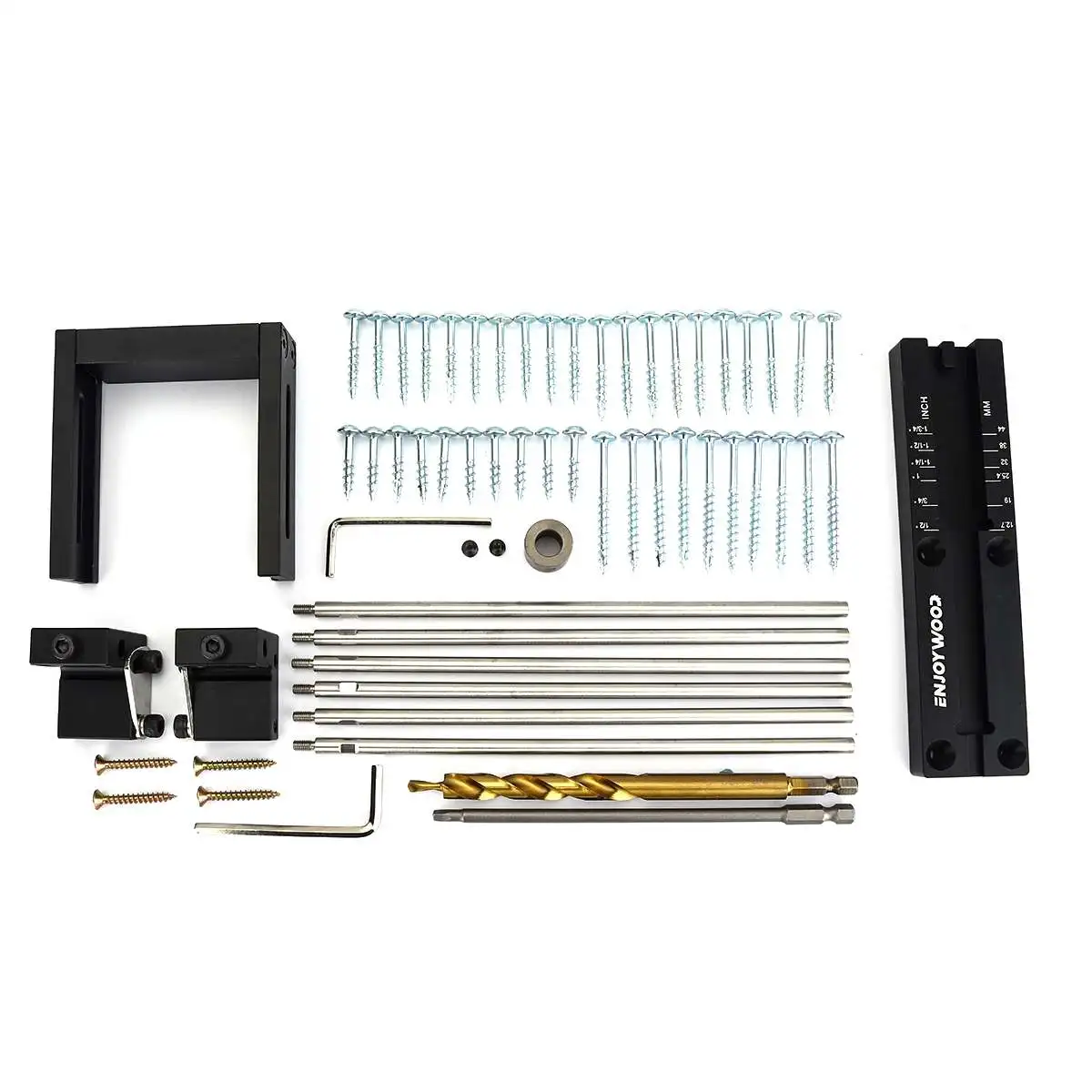 ENJOYWOOD XK4 PRO MAX Pocket Hole Jig Aluminum Alloy Adjustable Woodworking Drill Guide with Stabilizing Bar Stop Block