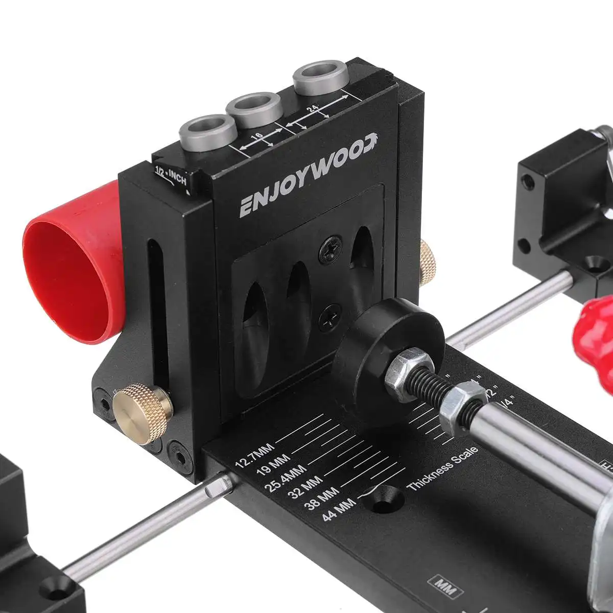 ENJOYWOOD XK4 PRO MAX Pocket Hole Jig Aluminum Alloy Adjustable Woodworking Drill Guide with Stabilizing Bar Stop Block