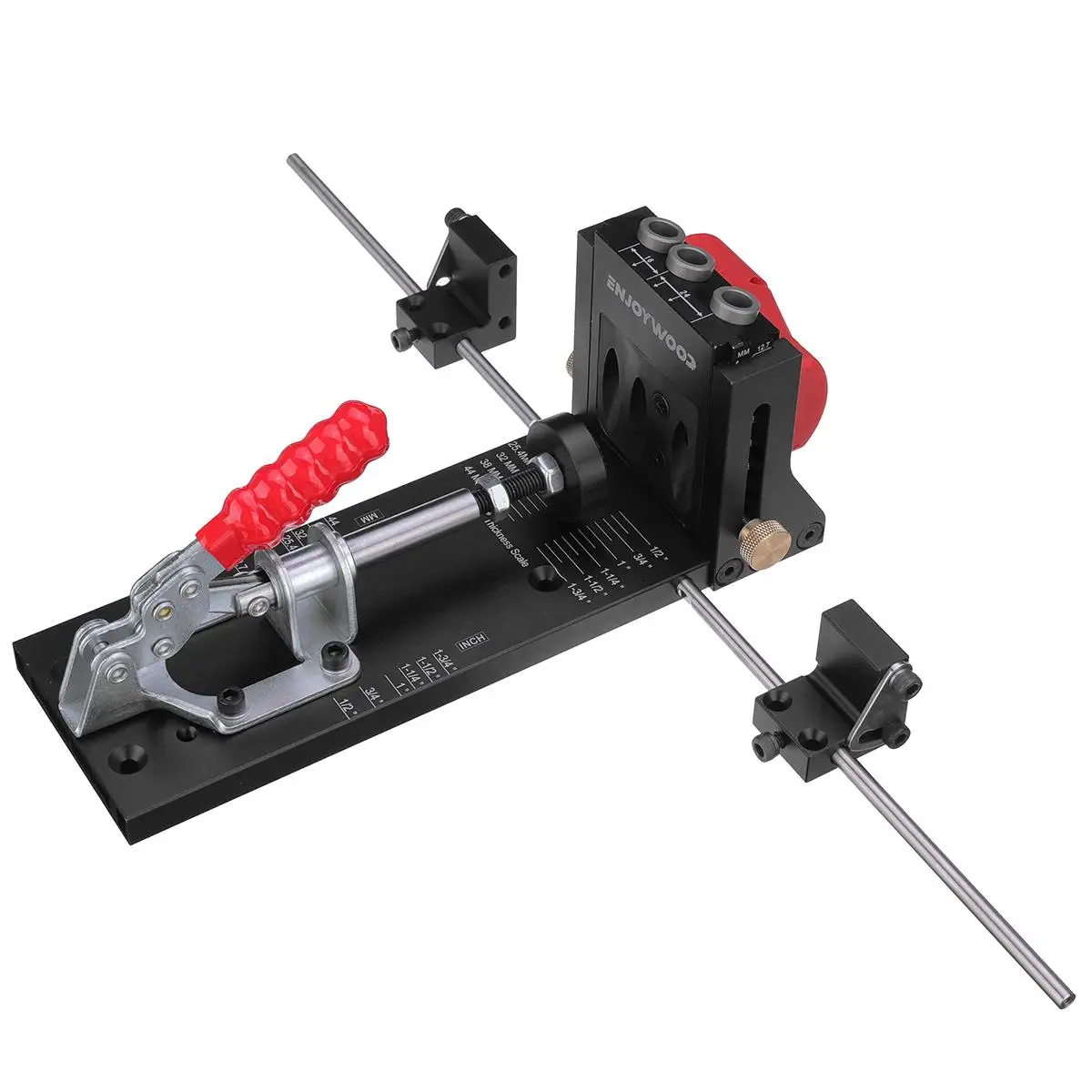 ENJOYWOOD XK4 PRO MAX Pocket Hole Jig Aluminum Alloy Adjustable Woodworking Drill Guide with Stabilizing Bar Stop Block