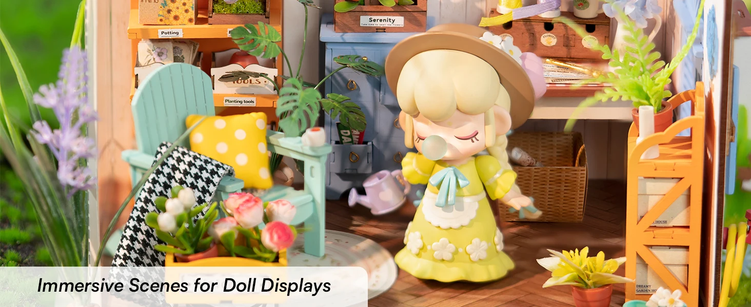 Rolife Dreamy Garden House 3D Puzzle DIY Miniature Dollhouse Kit Crafts Hobbies Bookshelf Decorative Objects DG163