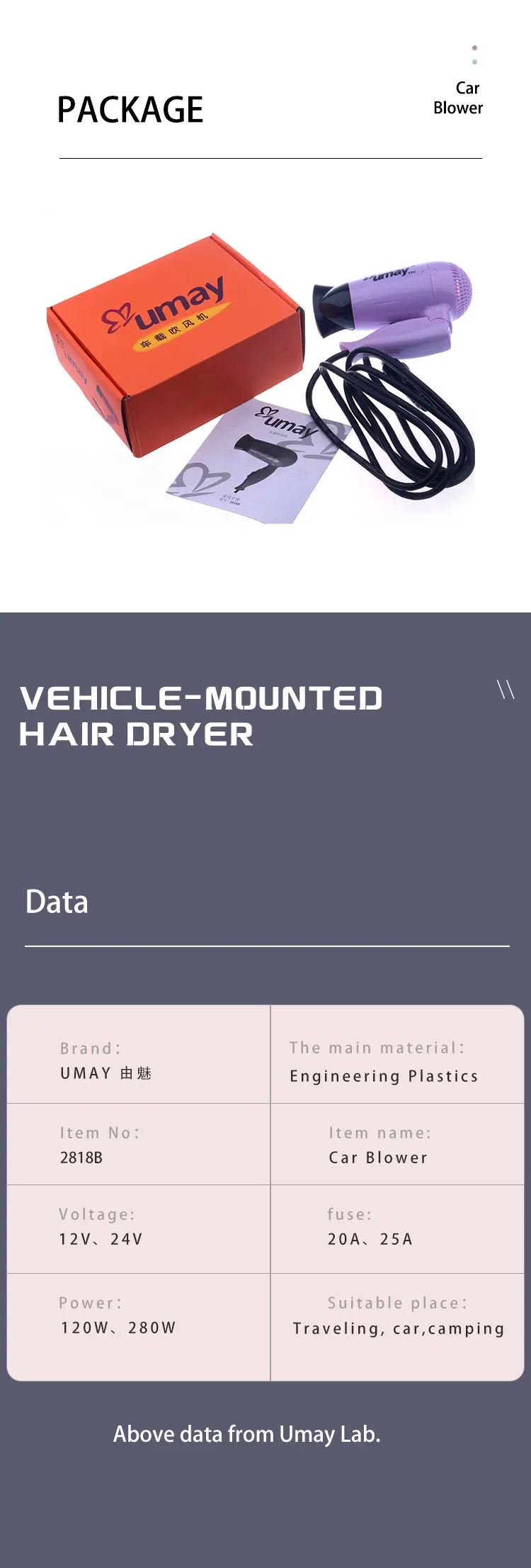 Hair Dryer Car Style Fold Blower Hot Wind and Cold Wind Available Window Defroster Drop ship Self-Driving Travel More Convenient
