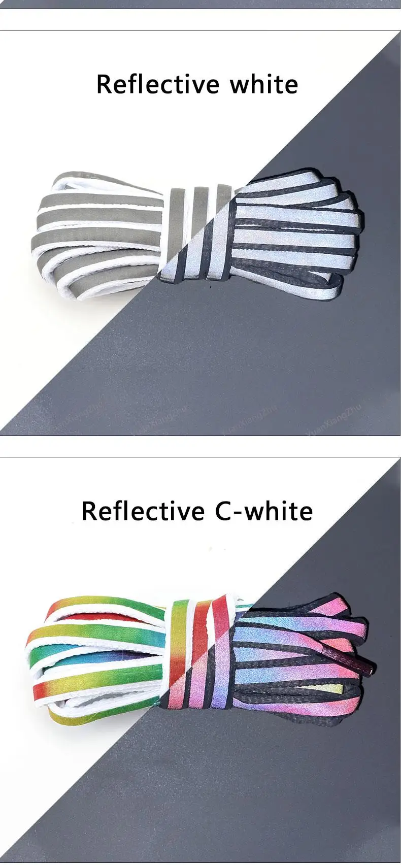 Reflective Shoe laces Fashion Rainbow Shoelaces White Black Elastic Laces Sneakers Round Shoelace for Shoes 100/120/140cm 1Pair