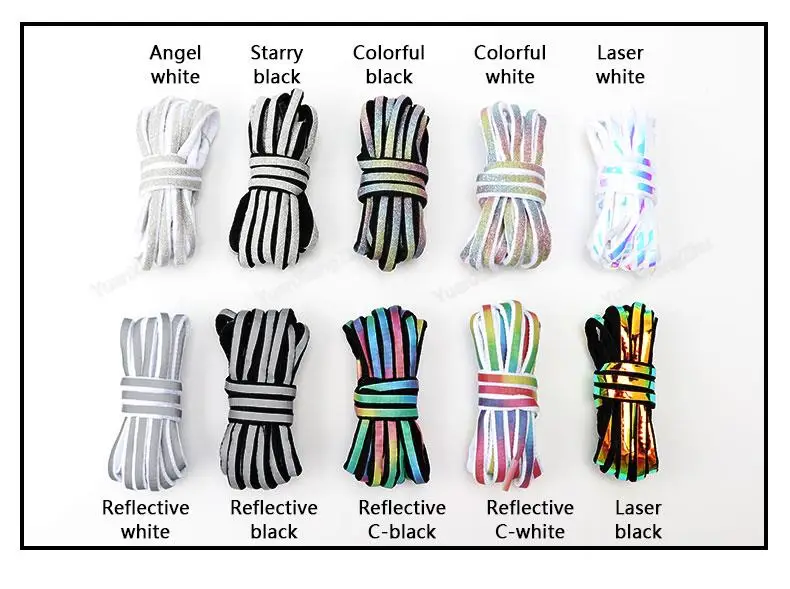 Reflective Shoe laces Fashion Rainbow Shoelaces White Black Elastic Laces Sneakers Round Shoelace for Shoes 100/120/140cm 1Pair