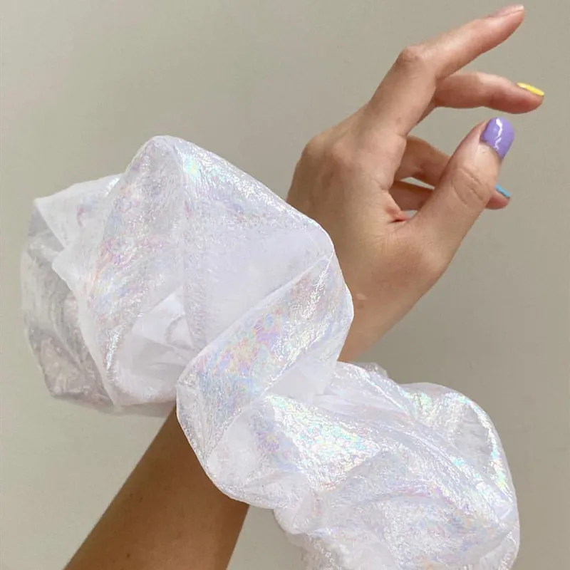 2021 New Fashion Oversized Organza Flower Large Hair Scrunchies Elastic Hair Ropes For Woman Girls Temperament Hair Accessories