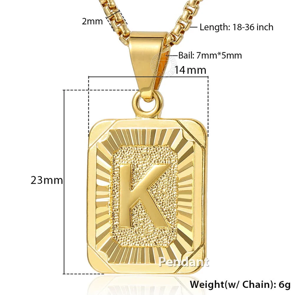2pcs/set Heart Square Initial Letter Pendant Necklace Rolo Cable Box Chain Gold Color Stainless Steel Name Jewelry for Women