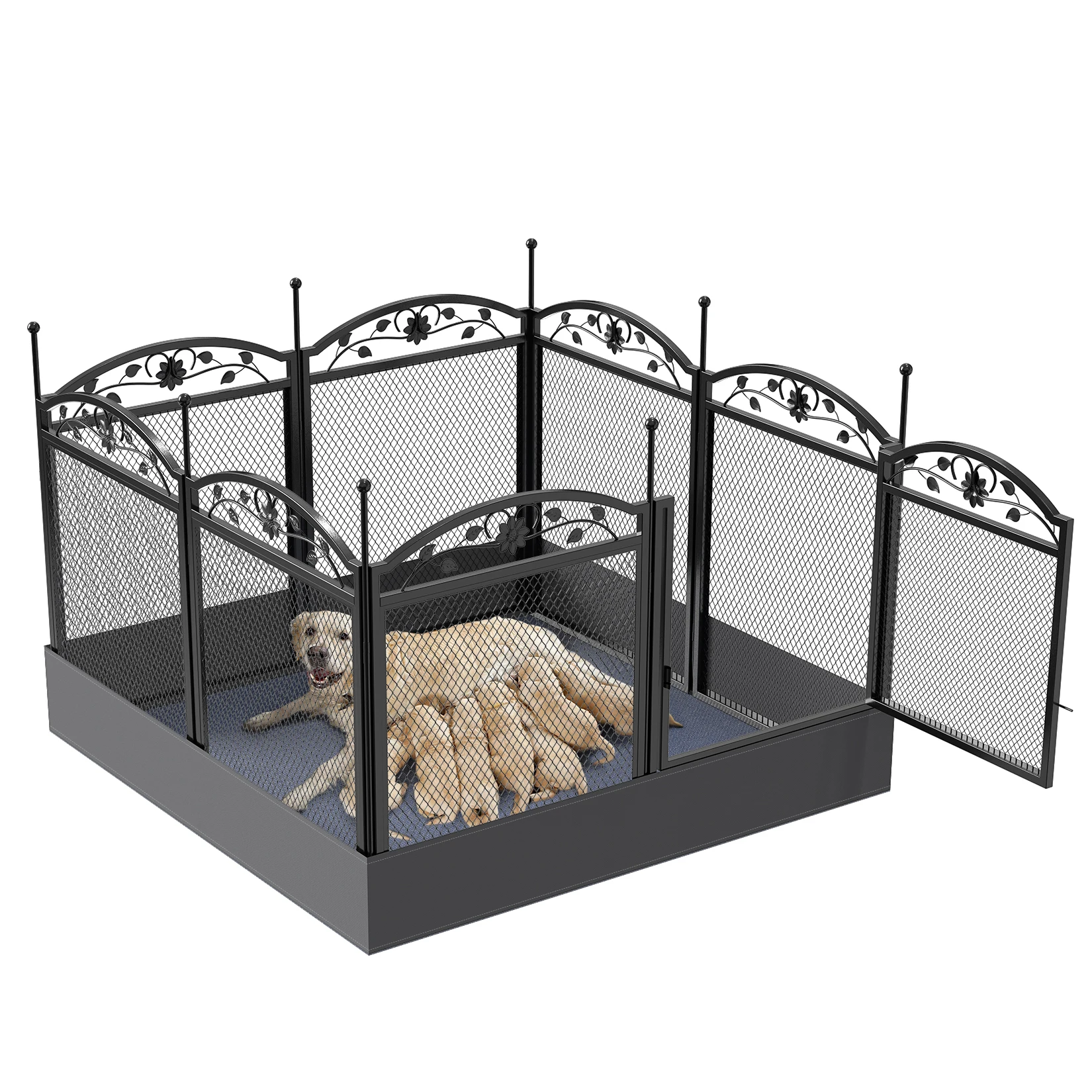 Dog Playpen Fence Detachable Play Pen Exercise Puppy Kennel Cage Dogs Supplies Dog Fences 8 Panels with Waterproof Fertility Pad
