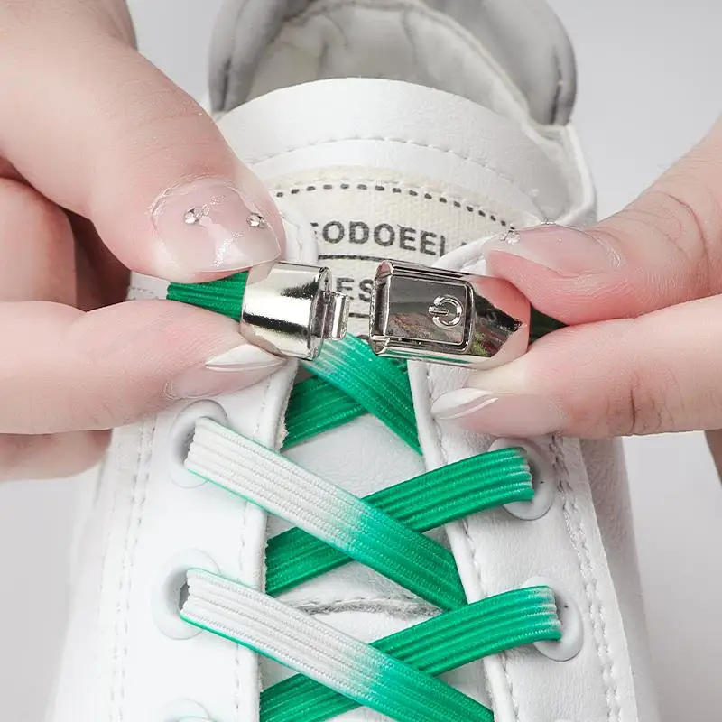 Gradient Flat Elastic Laces Sneakers Press Lock Shoe laces without ties Kids Adult 8MM Width No Tie Shoelaces Shoes Accessories