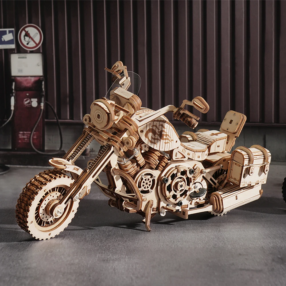 Robotime Motorcycle Puzzle 3D Wooden DIY Children Game Assembly Wood Model Kit Building Blocks Decoration for Gift