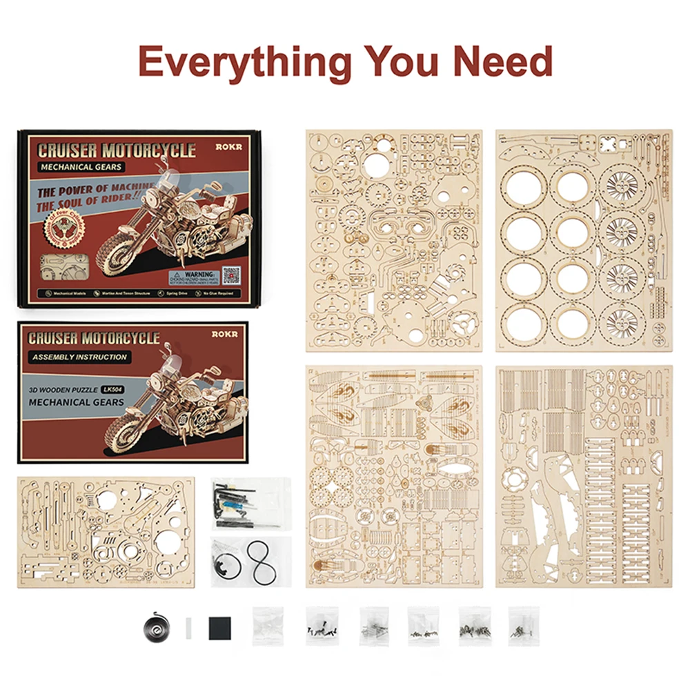 Robotime Motorcycle Puzzle 3D Wooden DIY Children Game Assembly Wood Model Kit Building Blocks Decoration for Gift