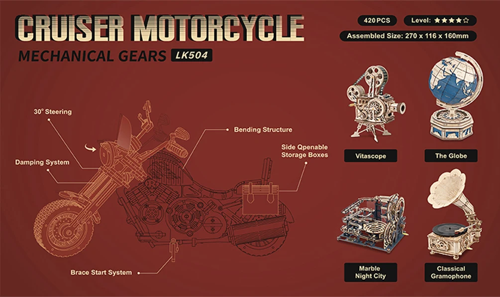 Robotime Motorcycle Puzzle 3D Wooden DIY Children Game Assembly Wood Model Kit Building Blocks Decoration for Gift