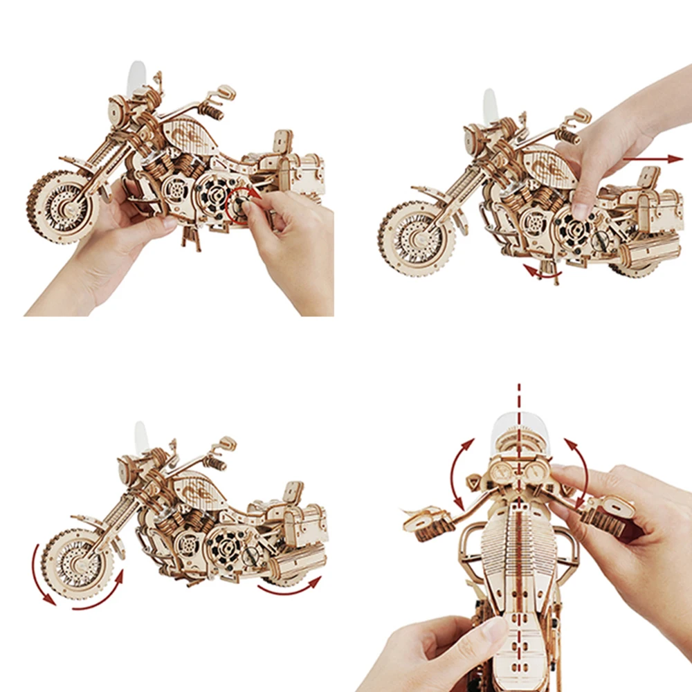 Robotime Motorcycle Puzzle 3D Wooden DIY Children Game Assembly Wood Model Kit Building Blocks Decoration for Gift