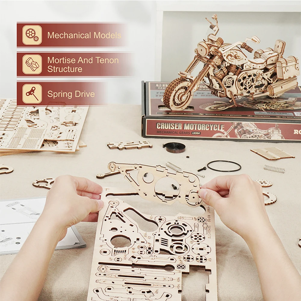Robotime Motorcycle Puzzle 3D Wooden DIY Children Game Assembly Wood Model Kit Building Blocks Decoration for Gift