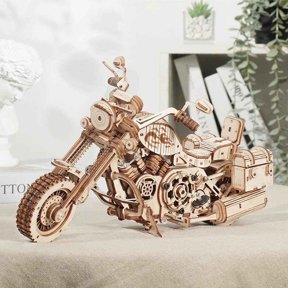 Robotime Motorcycle Puzzle 3D Wooden DIY Children Game Assembly Wood Model Kit Building Blocks Decoration for Gift