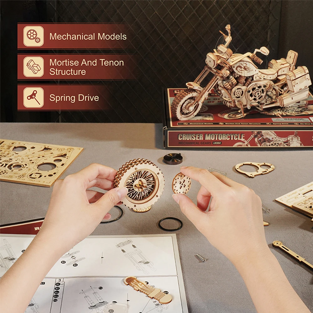 Robotime Motorcycle Puzzle 3D Wooden DIY Children Game Assembly Wood Model Kit Building Blocks Decoration for Gift