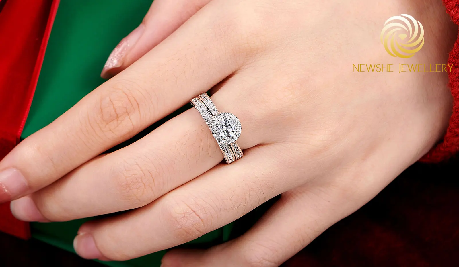 Newshe 2 Pieces Wedding Rings Set for Women Engagement 925 Sterling Silver 1.88Ct Brilliant Round White AAAAA Cz Ring Size 4-13
