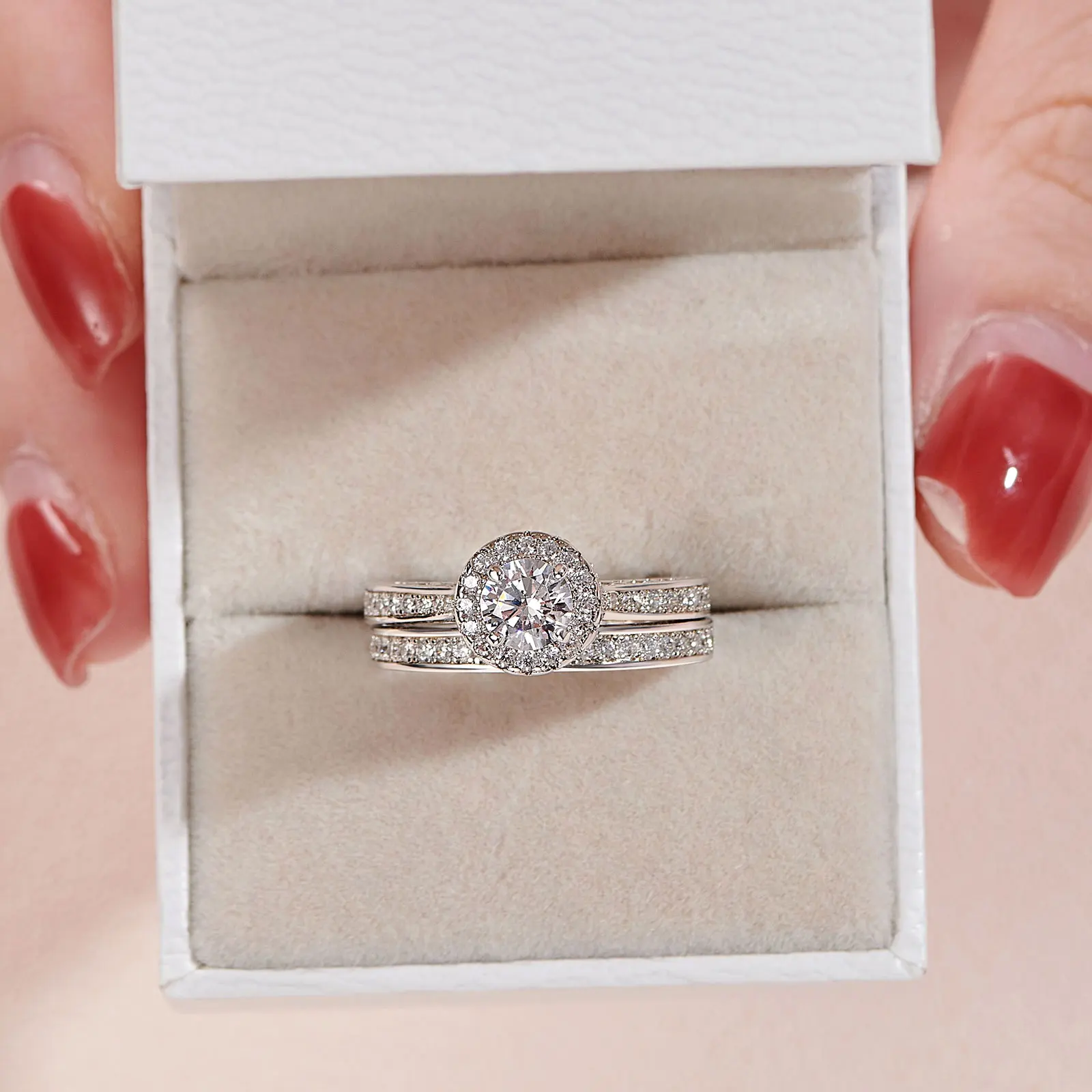 Newshe 2 Pieces Wedding Rings Set for Women Engagement 925 Sterling Silver 1.88Ct Brilliant Round White AAAAA Cz Ring Size 4-13