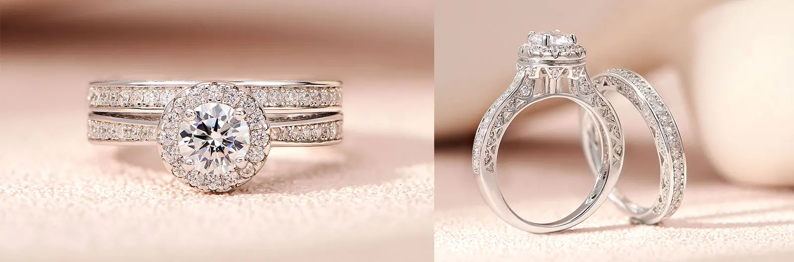 Newshe 2 Pieces Wedding Rings Set for Women Engagement 925 Sterling Silver 1.88Ct Brilliant Round White AAAAA Cz Ring Size 4-13