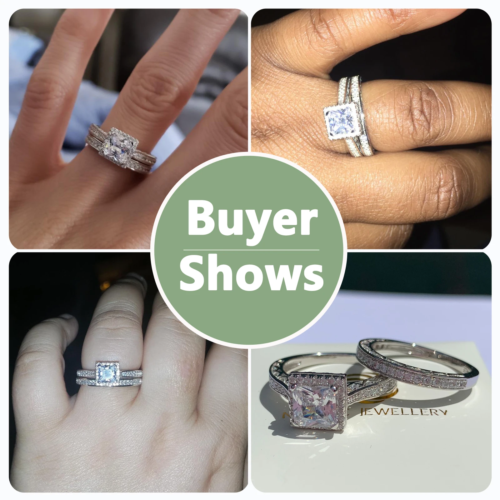 Newshe 2Pcs Genuine 925 Sterling Silver Moissanite /AAAAA Zircons Wedding Ring Set Halo Princess Cut Engagement Rings for Women