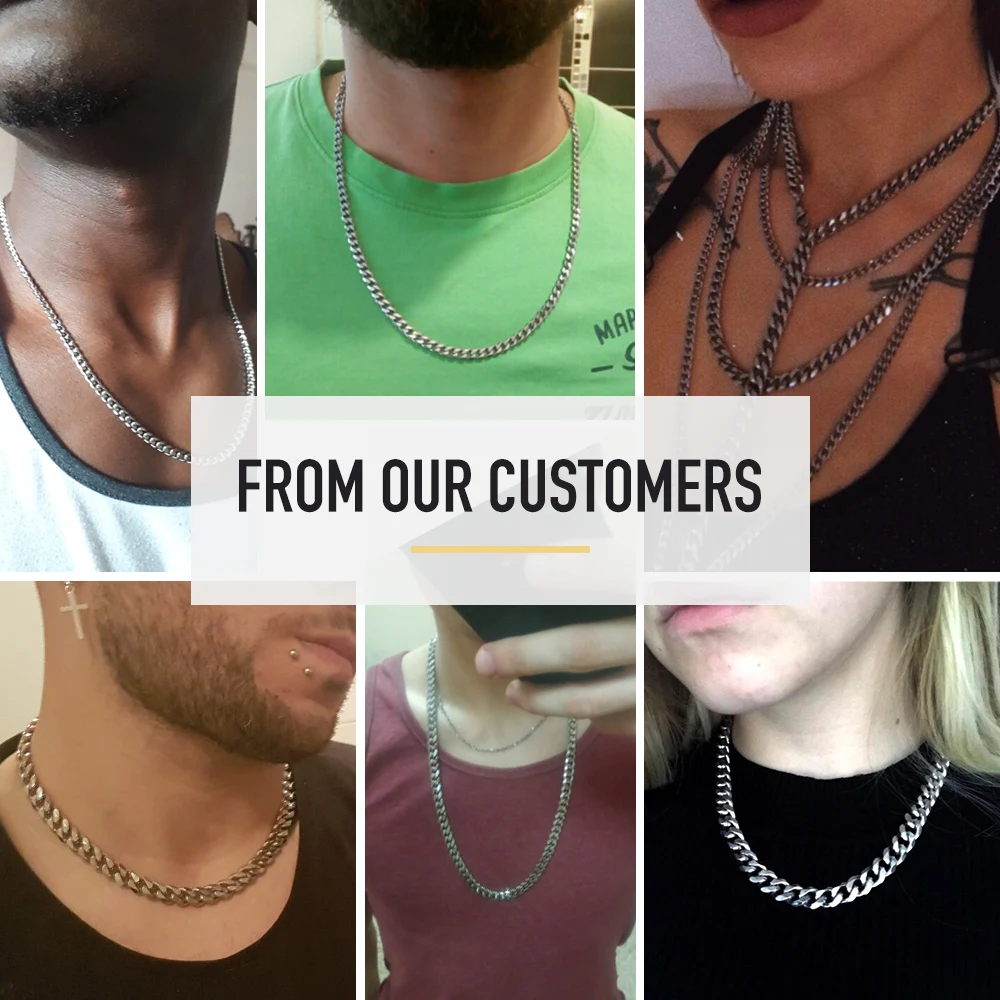 3/5/7/9/11mm Men's Silver Color Necklace Stainless Steel Cuban Link Chain for Mens Womens Basic Black Gold Tone Chokers KNM07
