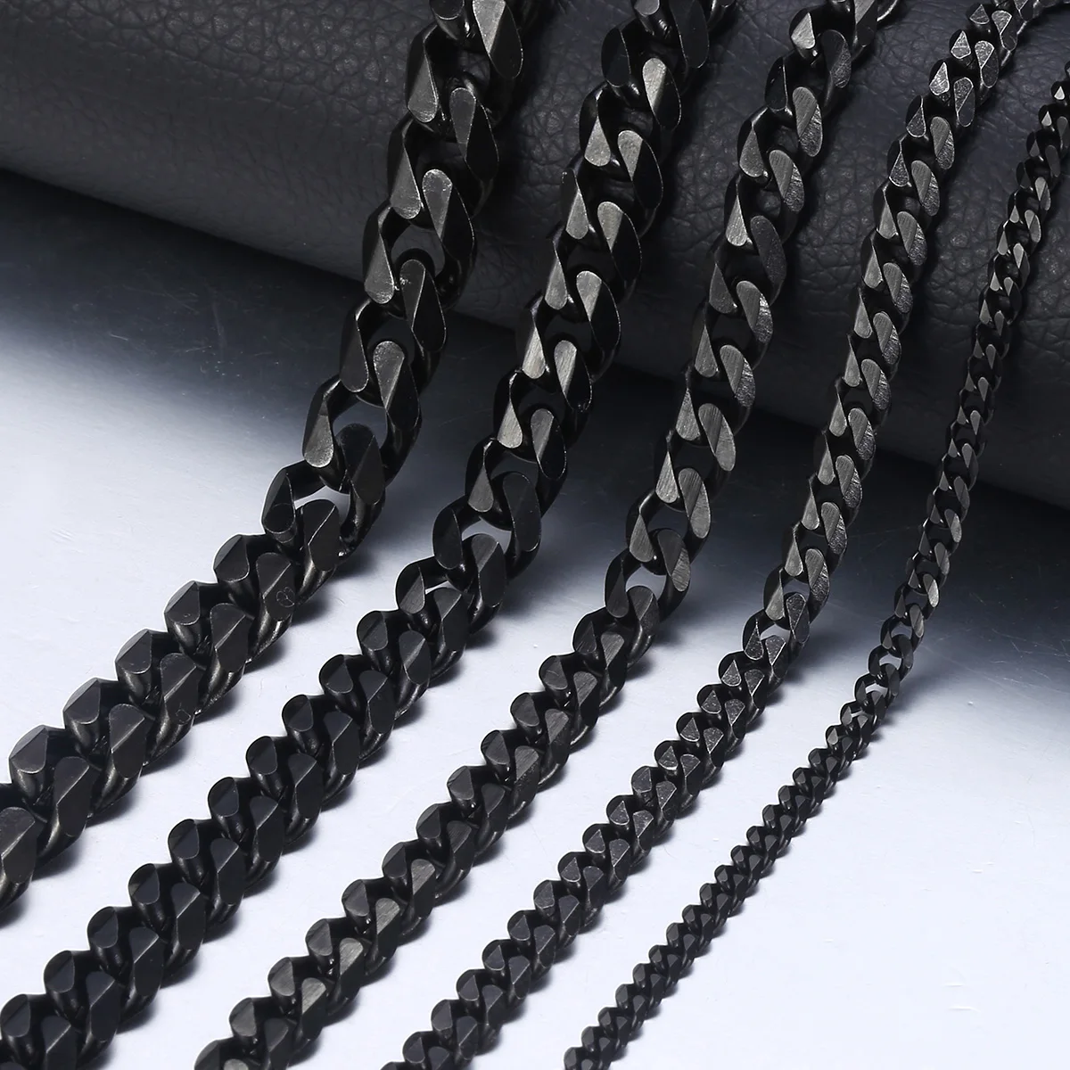 3/5/7/9/11mm Men's Silver Color Necklace Stainless Steel Cuban Link Chain for Mens Womens Basic Black Gold Tone Chokers KNM07