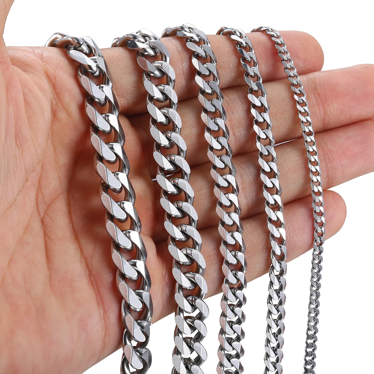 3/5/7/9/11mm Men's Silver Color Necklace Stainless Steel Cuban Link Chain for Mens Womens Basic Black Gold Tone Chokers KNM07