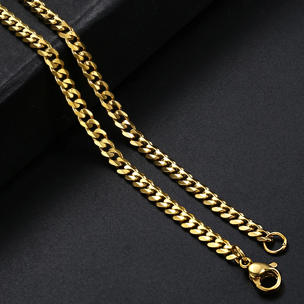 3/5/7/9/11mm Men's Silver Color Necklace Stainless Steel Cuban Link Chain for Mens Womens Basic Black Gold Tone Chokers KNM07