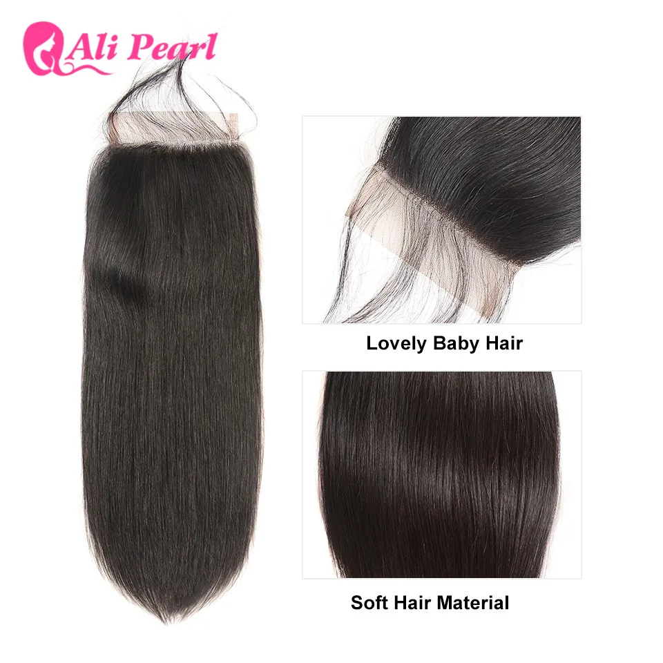 Straight 5x5 Closure Human Hair Pre-Plucked With Baby Hair Free Part Lace Closure Natural Black Color Ali Pearl Hair