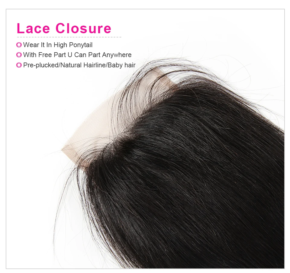 Straight 5x5 Closure Human Hair Pre-Plucked With Baby Hair Free Part Lace Closure Natural Black Color Ali Pearl Hair