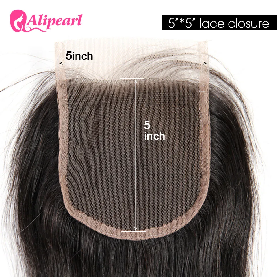 Straight 5x5 Closure Human Hair Pre-Plucked With Baby Hair Free Part Lace Closure Natural Black Color Ali Pearl Hair