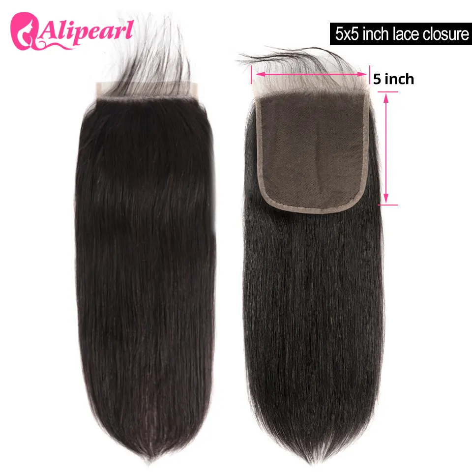 Straight 5x5 Closure Human Hair Pre-Plucked With Baby Hair Free Part Lace Closure Natural Black Color Ali Pearl Hair