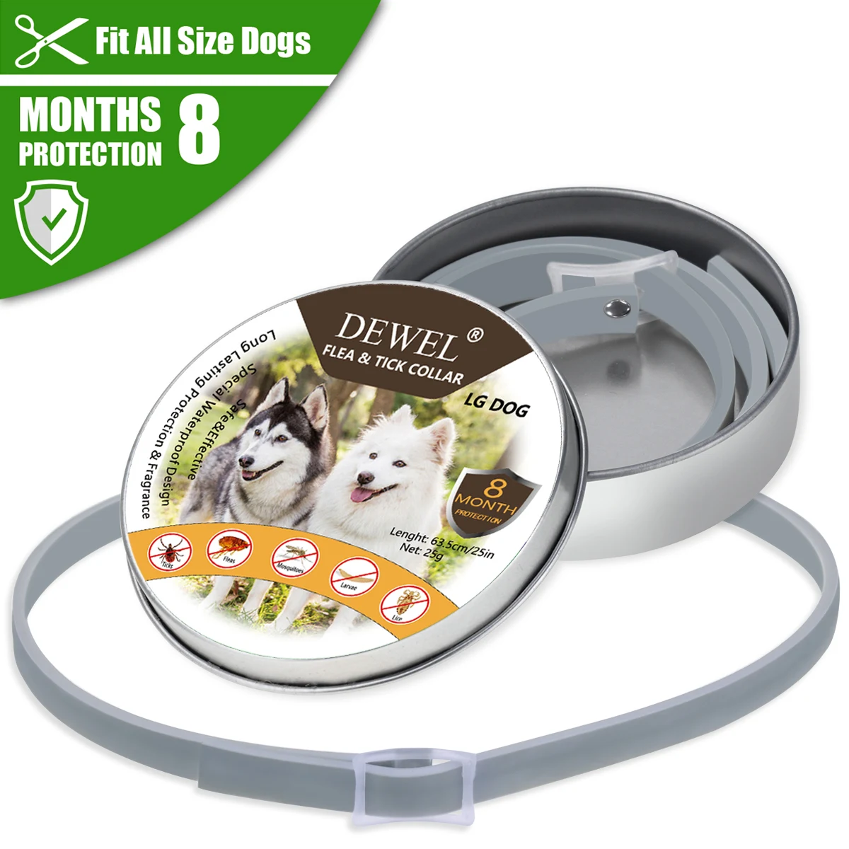 Dewel Pet Dog Collar Anti Flea Ticks Mosquitoes Outdoor Protective Adjustable PET Collar 8 Months Long-term Protection
